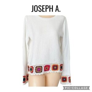Joseph A. women indie crochet knit white multicolor sweater size S NWT $78